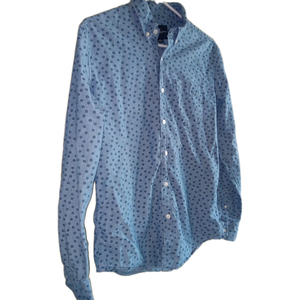 American Eagle Shirt Mens SZ S Blue Button Up Preppy‎ Western Americana Small